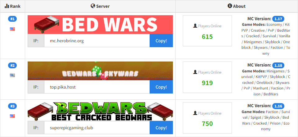 Minecraft BedWars Server List  Best Minecraft BedWars Servers